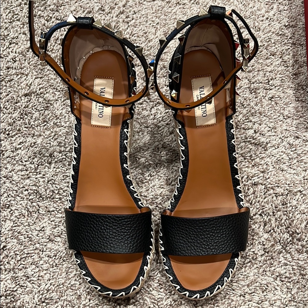 Valentino Black Leather Sandals Minimalist Design